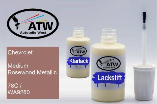 Chevrolet, Medium Rosewood Metallic, 78C / WA9280: 20ml Lackstift + 20ml Klarlack - Set, von ATW Autoteile West.